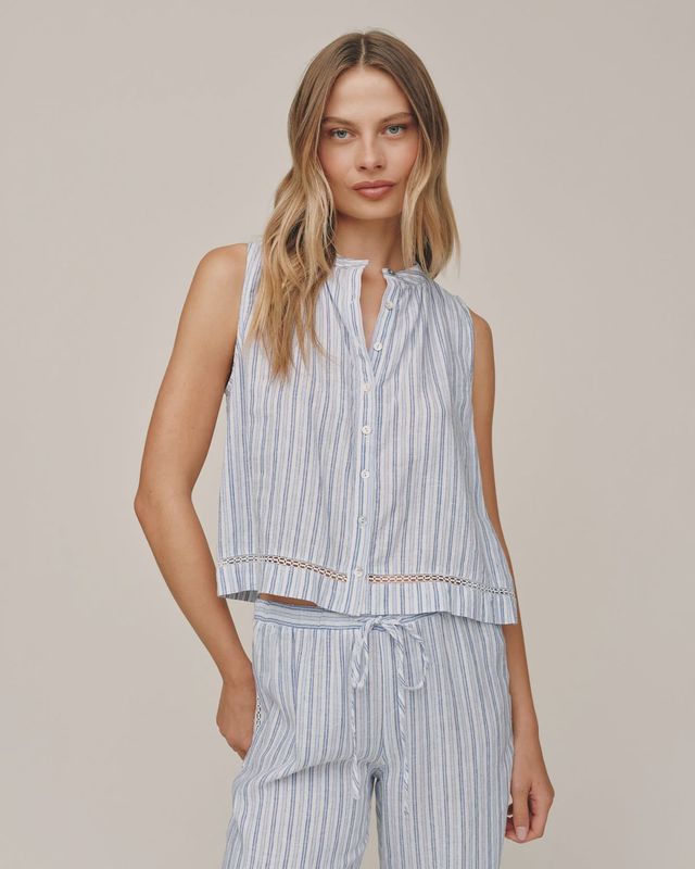 Bella Dahl - Sleeveless Button Front Ocean Blue Stripe