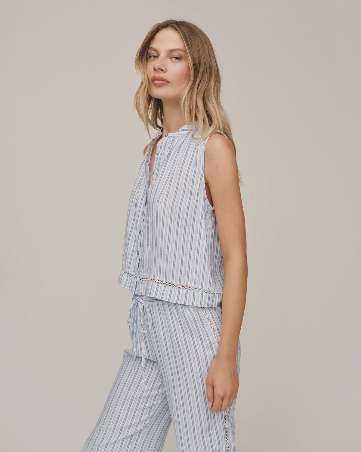 Bella Dahl - Sleeveless Button Front Ocean Blue Stripe