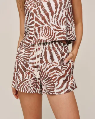 Bella Dahl - Beach Short With Beaded Ties Abstract Shell Print