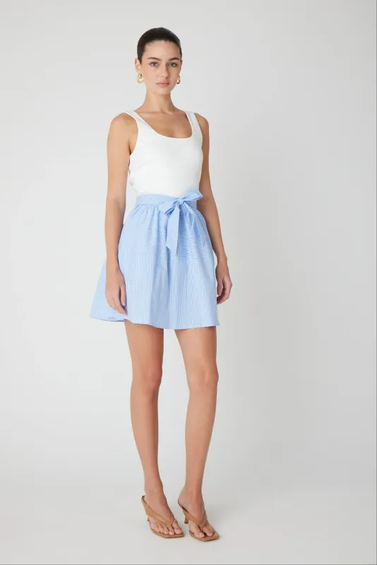 JS71 - Solene Cotton Blend Two Tone Short Dress Blue/White Stripe