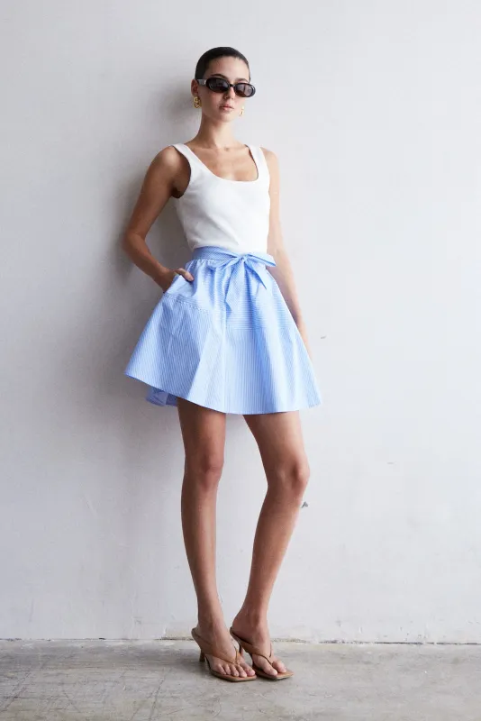 JS71 - Solene Cotton Blend Two Tone Short Dress Blue/White Stripe