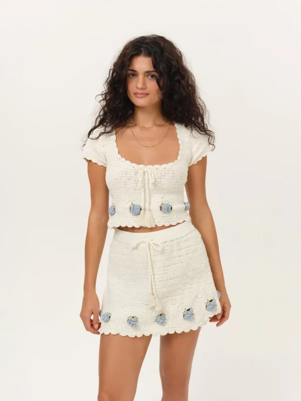 For Love & Lemons - Lara Mini Skirt Cream Blue