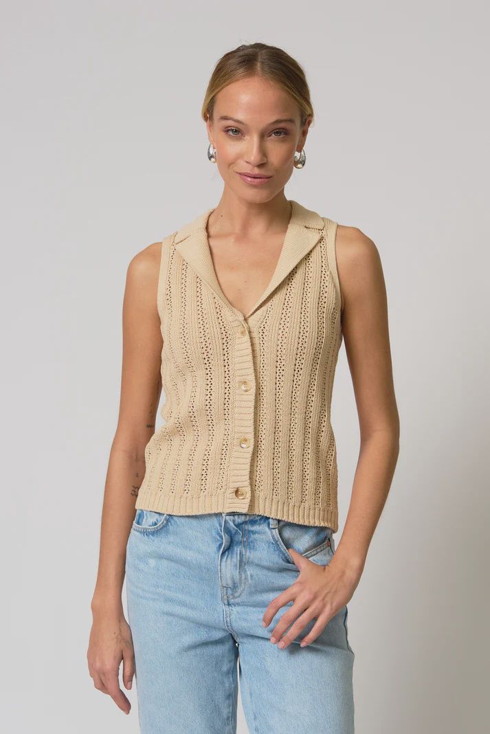 Central Park West - Francie Mesh Stitch Sleeveless Vest Sand Central Park West - Francie Mesh Stitch Sleeveless Vest Sand