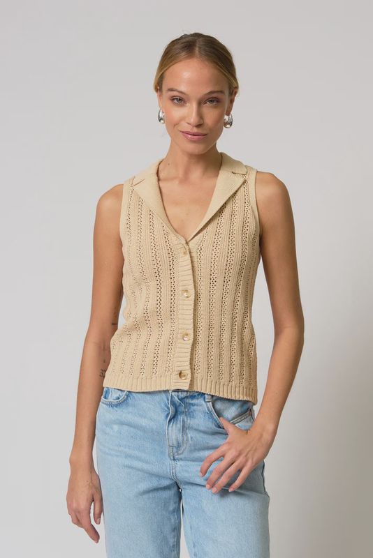 Central Park West - Francie Mesh Stitch Sleeveless Vest Sand