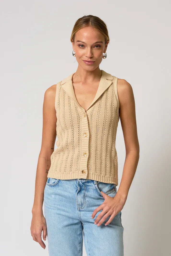 Central Park West - Francie Mesh Stitch Sleeveless Vest Sand