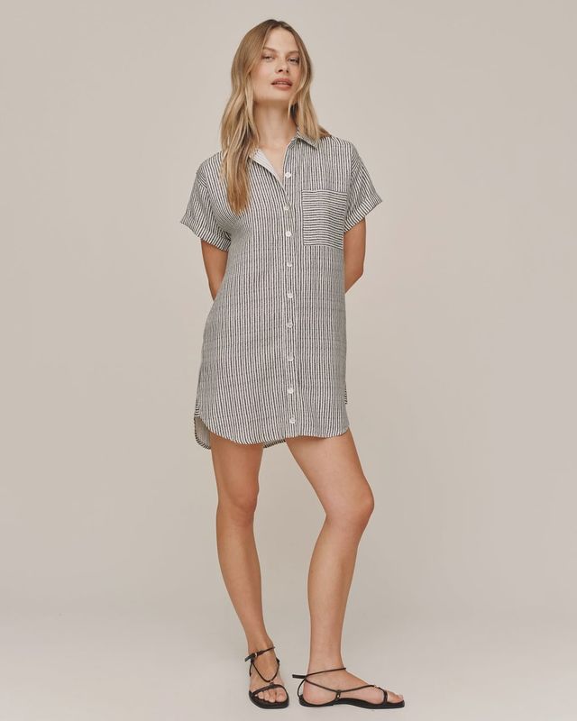 Bella Dahl - Roll Sleeve Pocket Shirt Dress Hatch Stripe