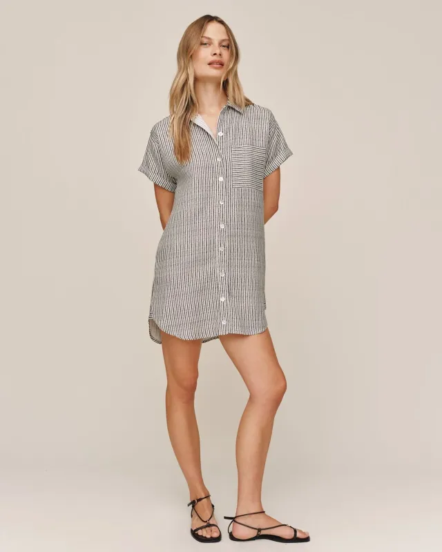 Bella Dahl - Roll Sleeve Pocket Shirt Dress Hatch Stripe