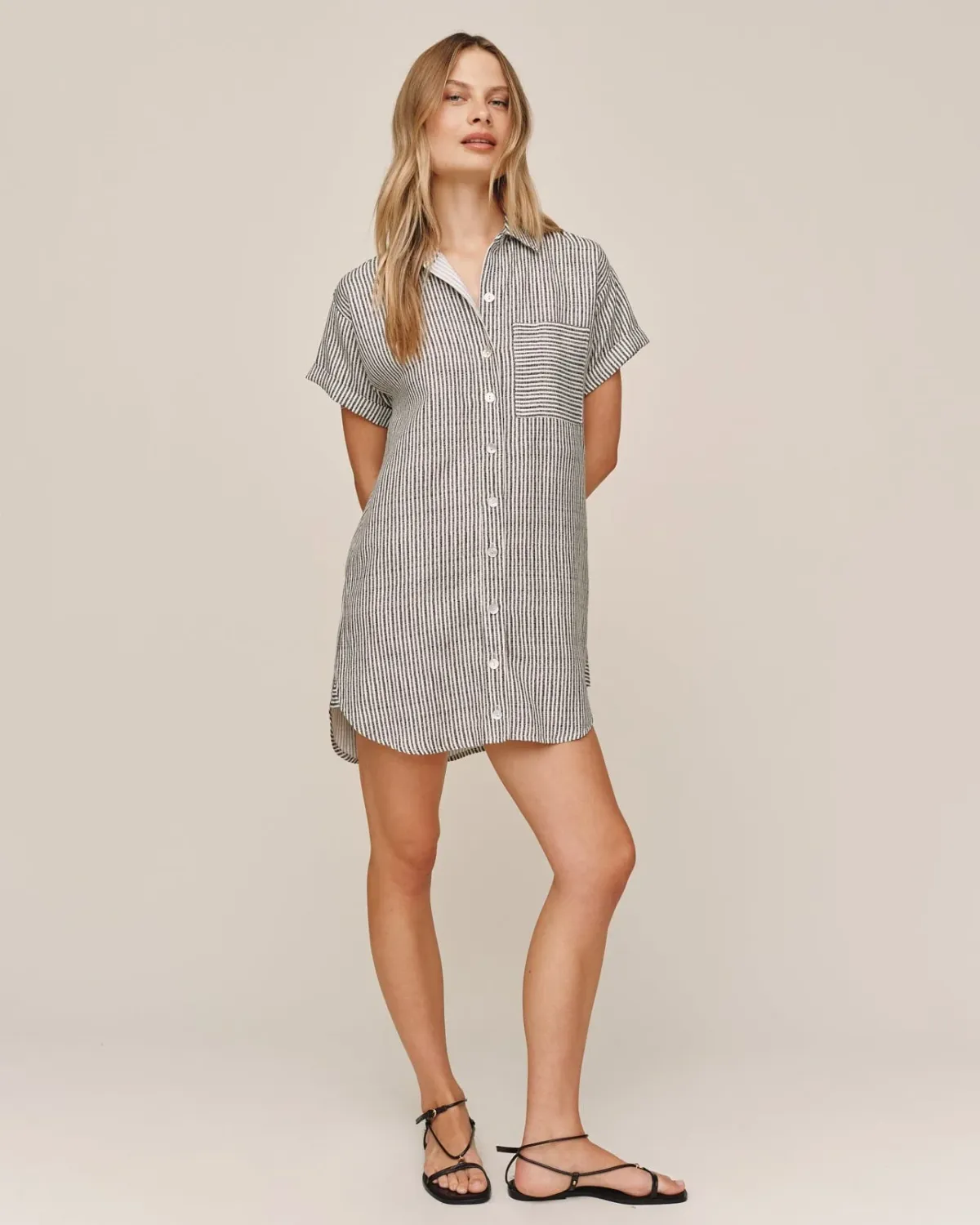 Bella Dahl - Roll Sleeve Pocket Shirt Dress Hatch Stripe, Size: XS