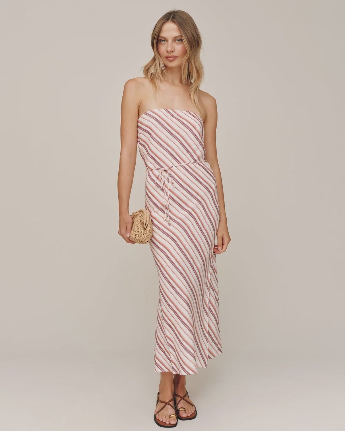 Bella Dahl - Strapless Bias Maxi Dress Sunset Stripe