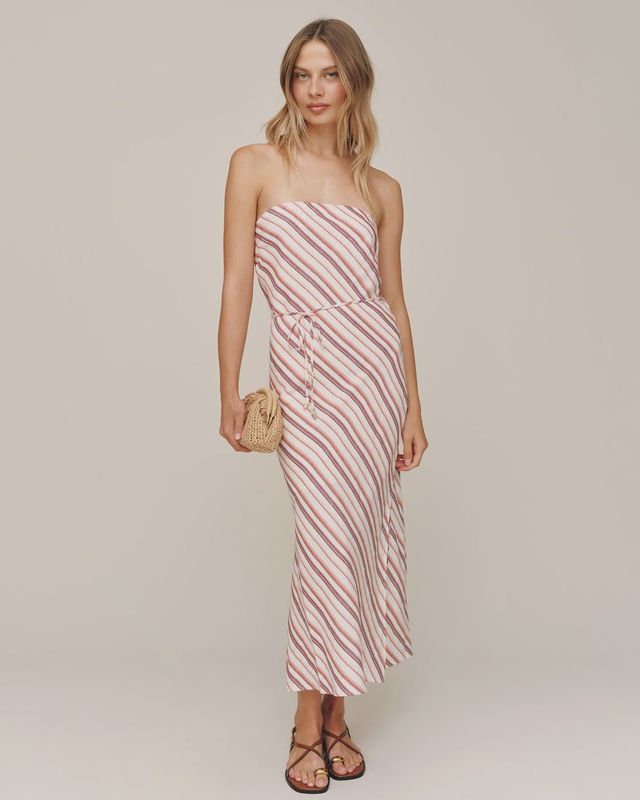 Bella Dahl - Strapless Bias Maxi Dress Sunset Stripe