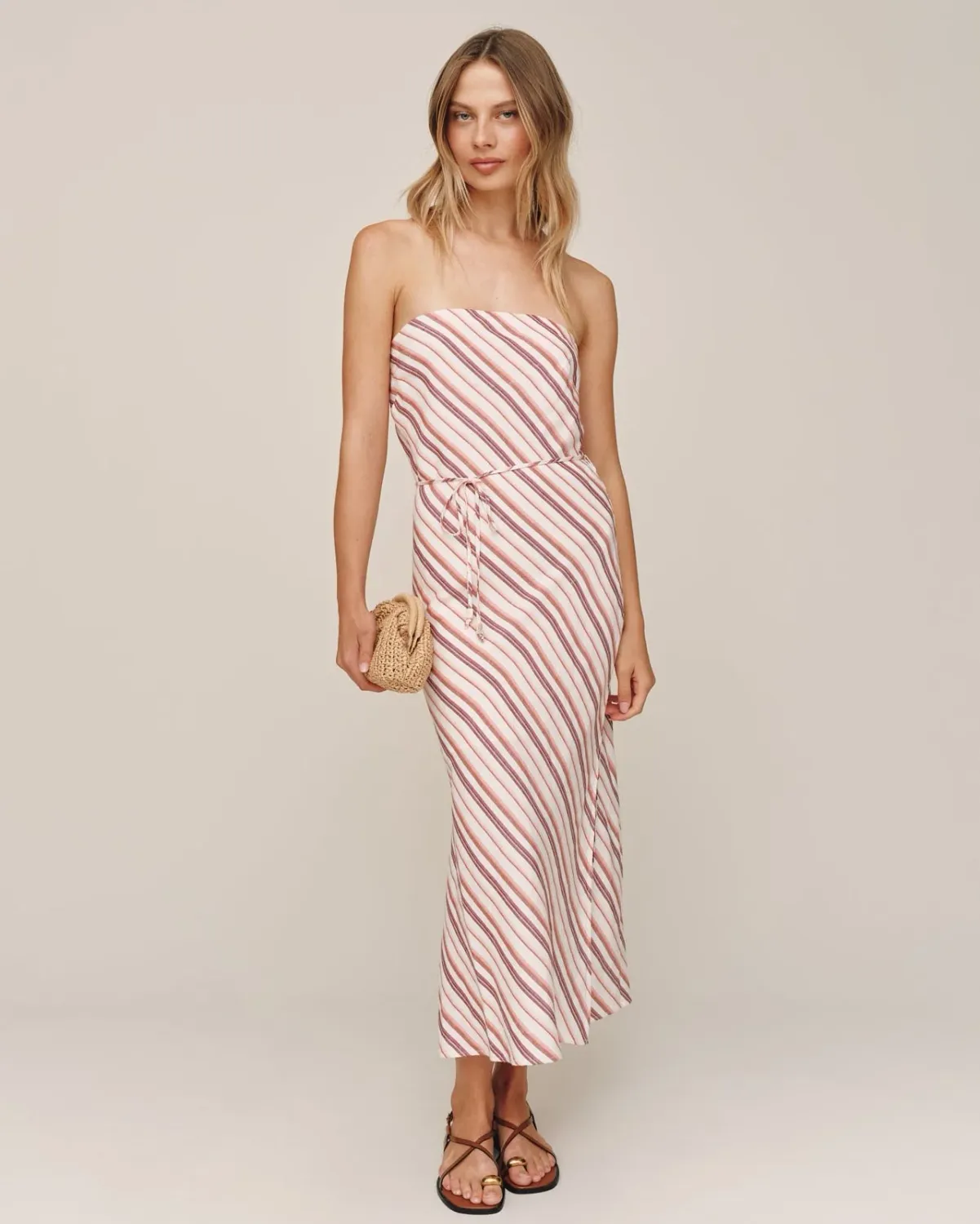 Bella Dahl - Strapless Bias Maxi Dress Sunset Stripe