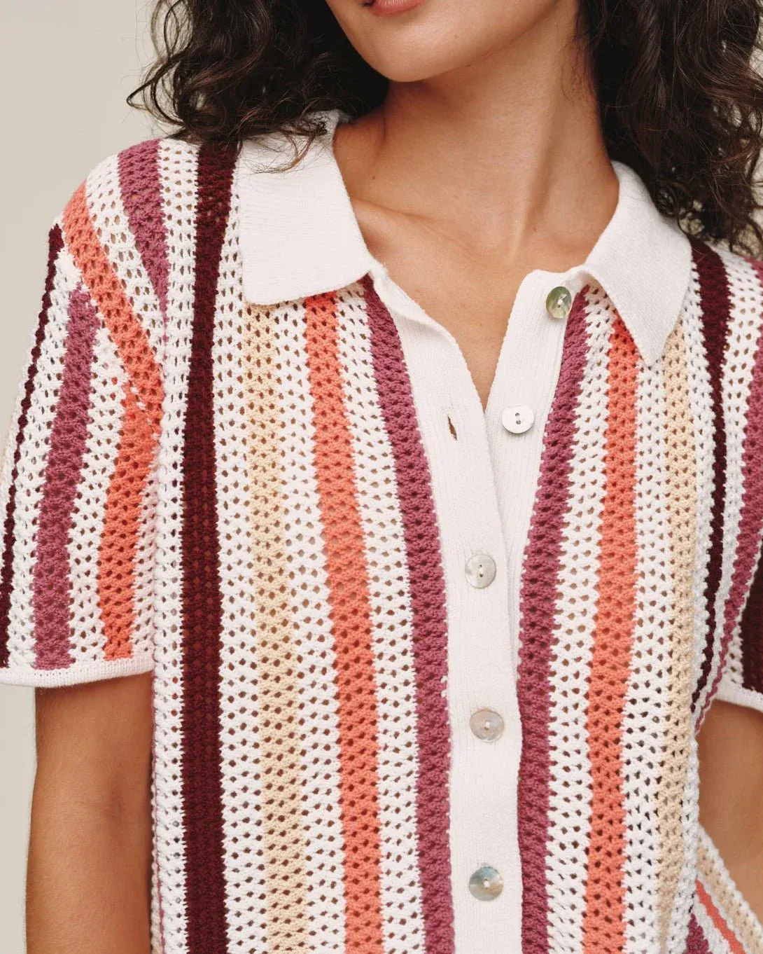 Bella Dahl - Short Sleeve Button Down Knit Top Beach Side Stripe