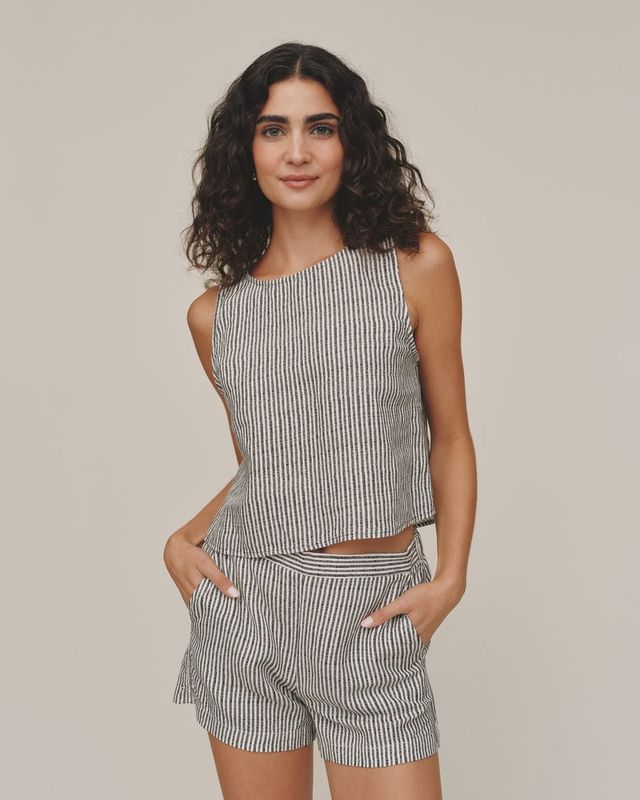 Bella Dahl - Sleeveless Top Boat Neck Split Back Hatch Stripe