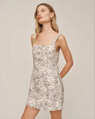 Bella Dahl - Square Neck Button Front Mini Dress Tropical Palm Print
