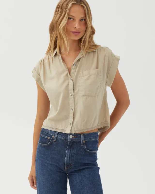 Bella Dahl - Cap Sleeve Trimmed Shirt Soft Olive