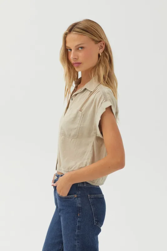 Bella Dahl - Cap Sleeve Trimmed Shirt Soft Olive