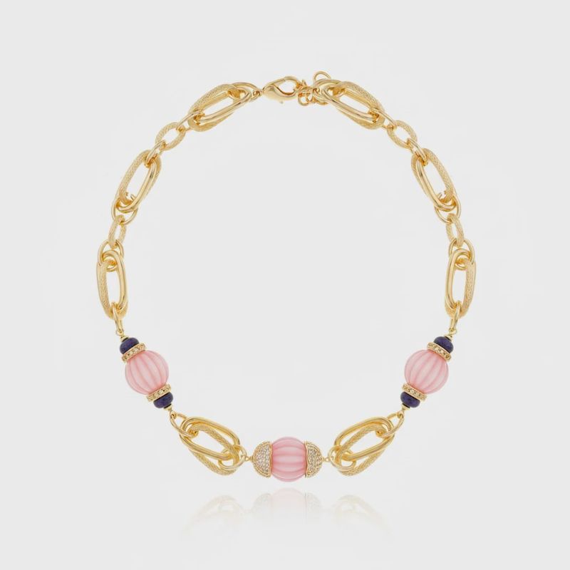 Cristina Sabatini - Zina Chain Necklace Pink & Amethyst