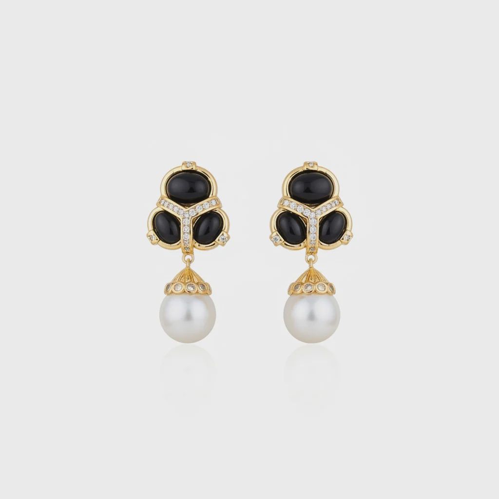 Cristina Sabatini - Martins Earrings Black Agate & Pearls
