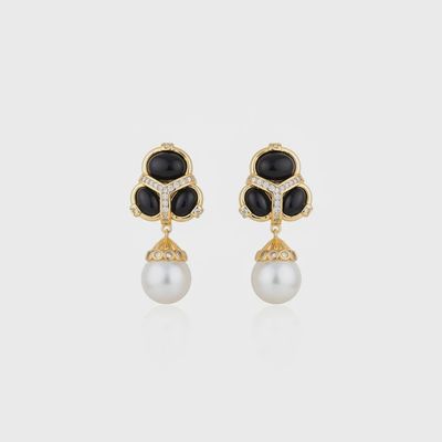 Cristina Sabatini - Martins Earrings Black Agate & Pearls