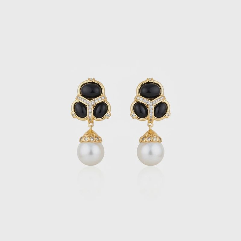 Cristina Sabatini - Martins Earrings Black Agate & Pearls