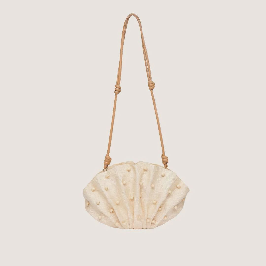 Poolside - Origami Scallop Clutch Beaded Natural Poolside - Origami Scallop Clutch Beaded Natural