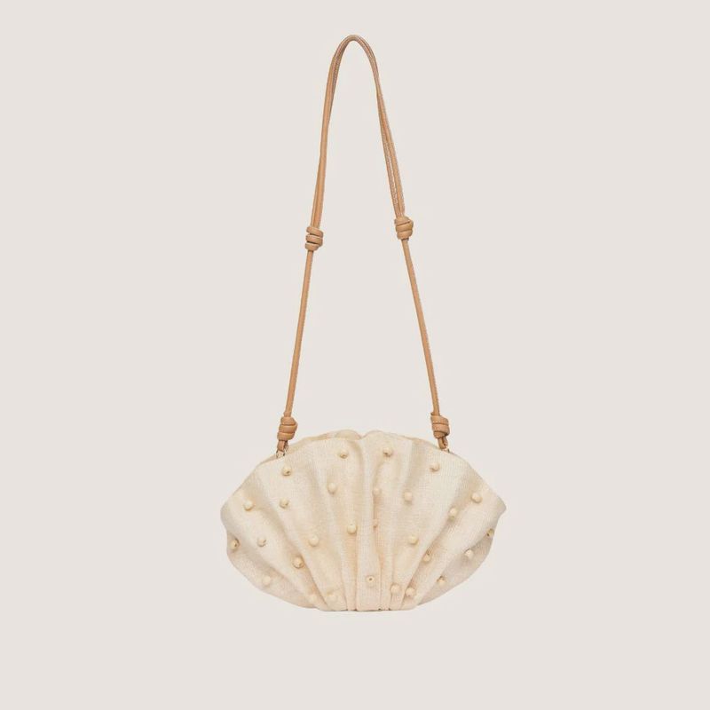 Poolside - Origami Scallop Clutch Beaded Natural