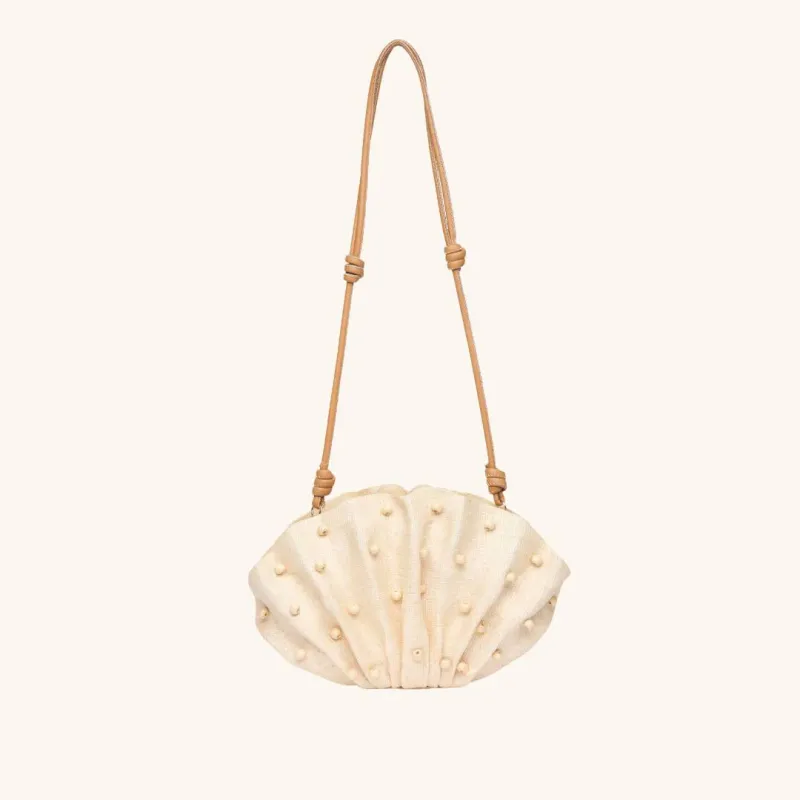 Poolside - Origami Scallop Clutch Beaded Natural