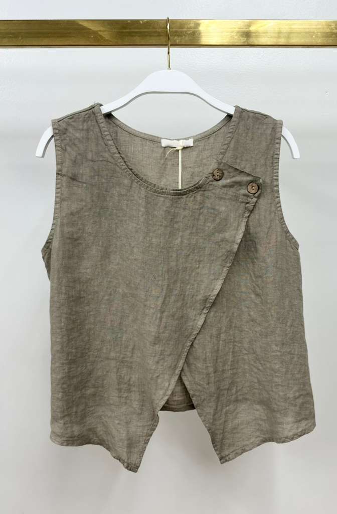 Milio Milano - Linen Asymmetrical Sleeveless Top Mocha