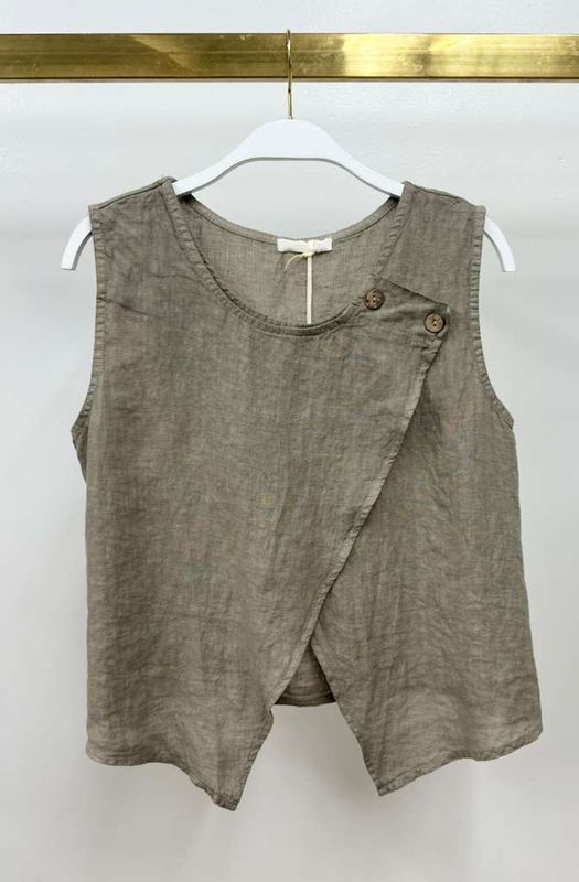 Milio Milano - Linen Asymmetrical Sleeveless Top Mocha