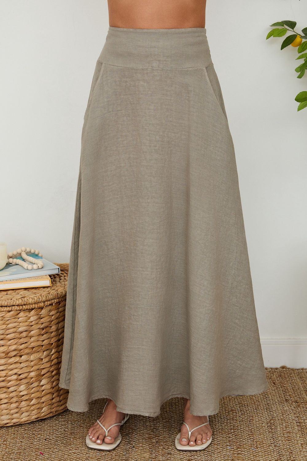 Milio Milano - Linen Maxi Skirt Smocked Waistband Mocha