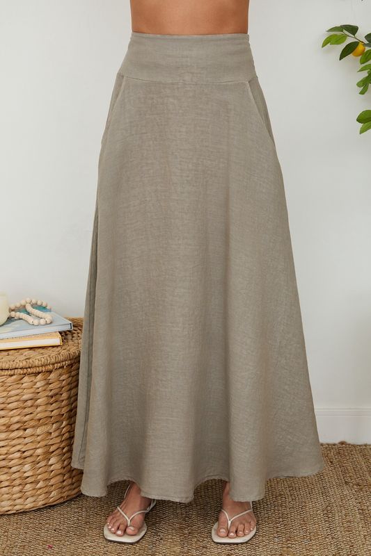 Milio Milano - Linen Maxi Skirt Smocked Waistband Mocha