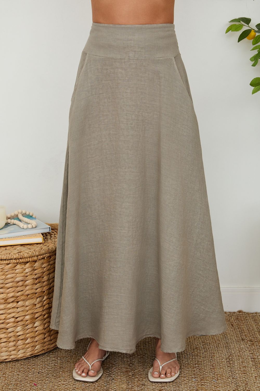 Milio Milano - Linen Maxi Skirt Smocked Waistband Mocha