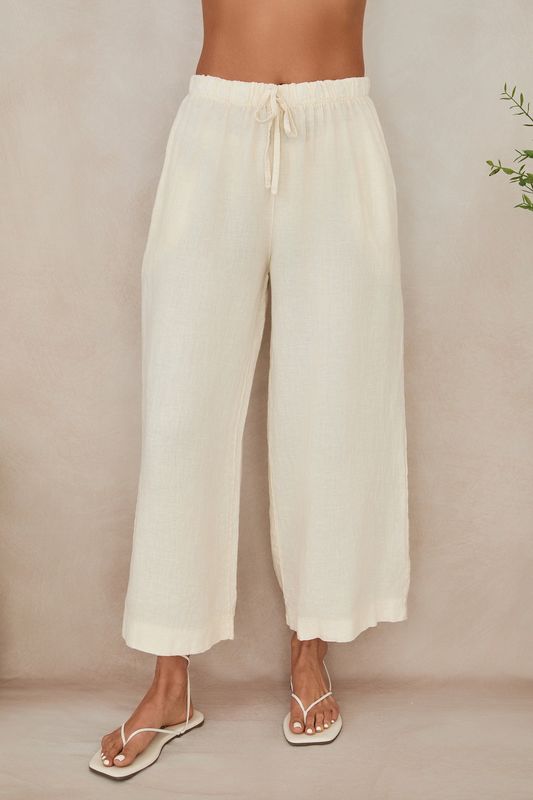 Milio Milano - Wide Leg Linen Drawstring Pants Butter
