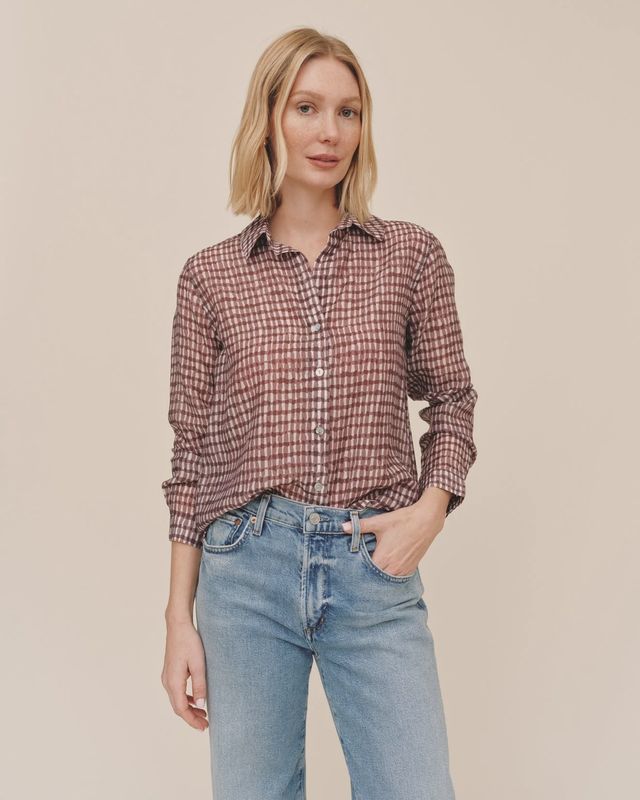 Bella Dahl - Classic Button Down Plum Gingham Print