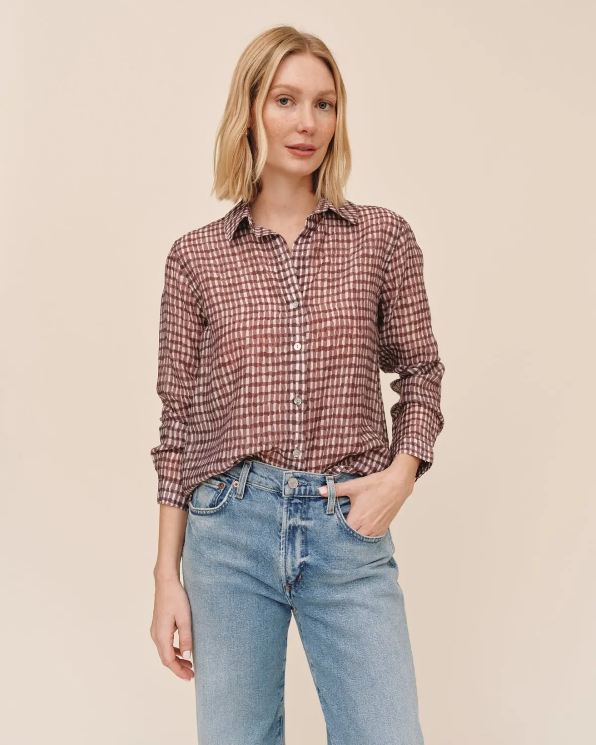 Bella Dahl - Classic Button Down Plum Gingham Print