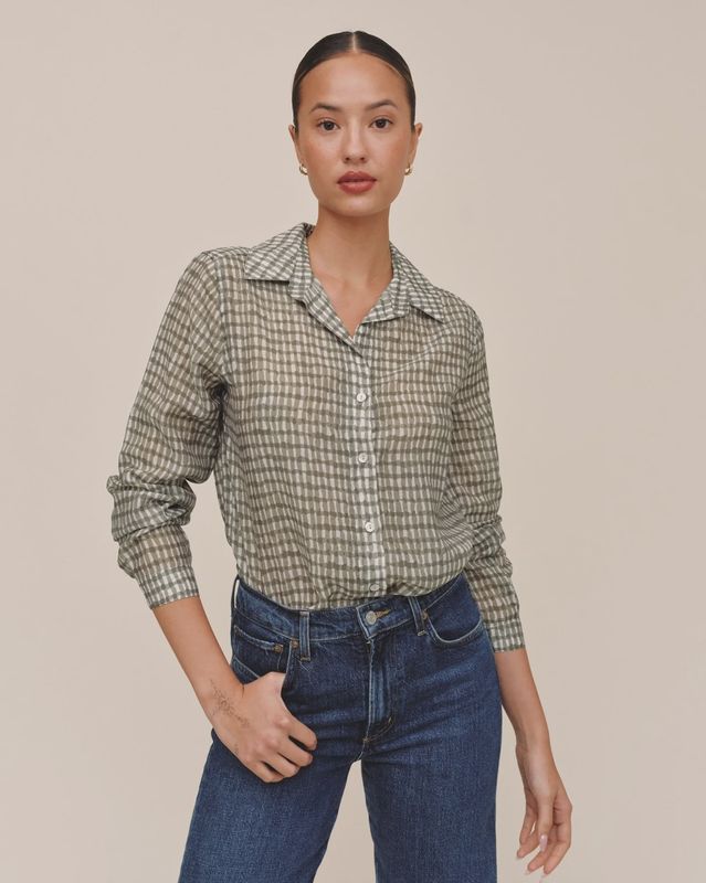 Bella Dahl - Classic Button Down Olive Gingham Print