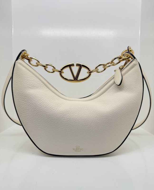 Valentino - Hobo Vlogo Shoulder Bag Ivory Leather Small