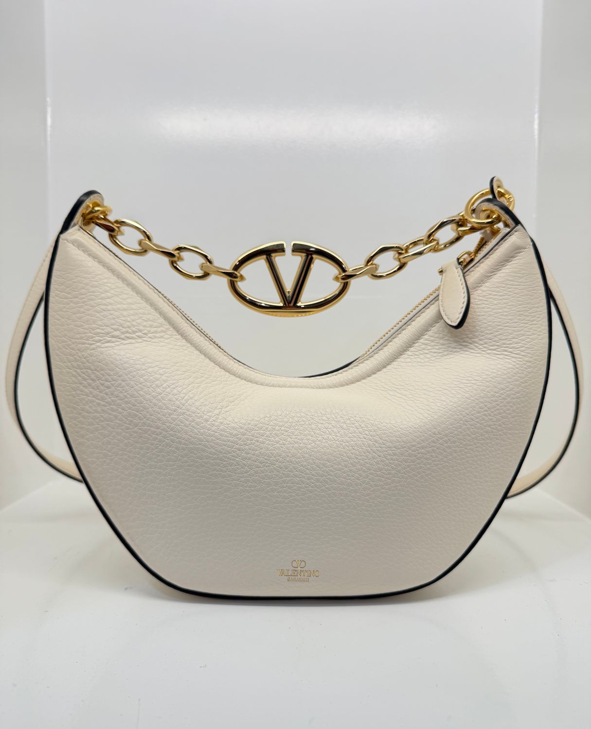 Valentino - Hobo Vlogo Shoulder Bag Ivory Leather Small