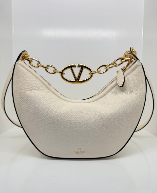 Valentino - Hobo Vlogo Shoulder Bag Ivory Leather Small
