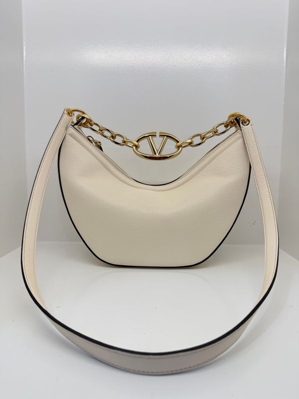 Valentino - Hobo Vlogo Shoulder Bag Ivory Leather Small