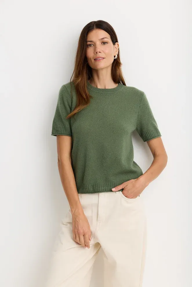 One Grey Day - Serafina Cashmere TShirt One Grey Day - Serafina Cashmere TShirt, Colour: Thyme, Size: S