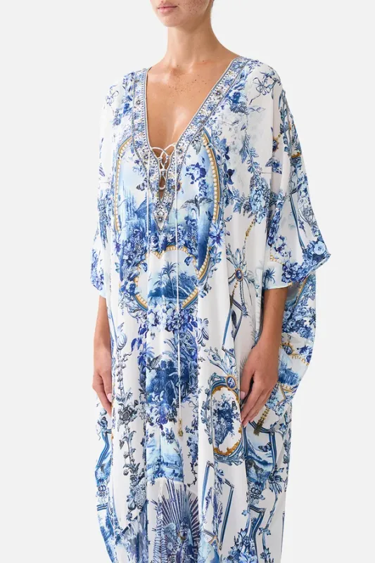 Camilla - Lace Up Kaftan With Hem Ruffle Porcelain Parlour