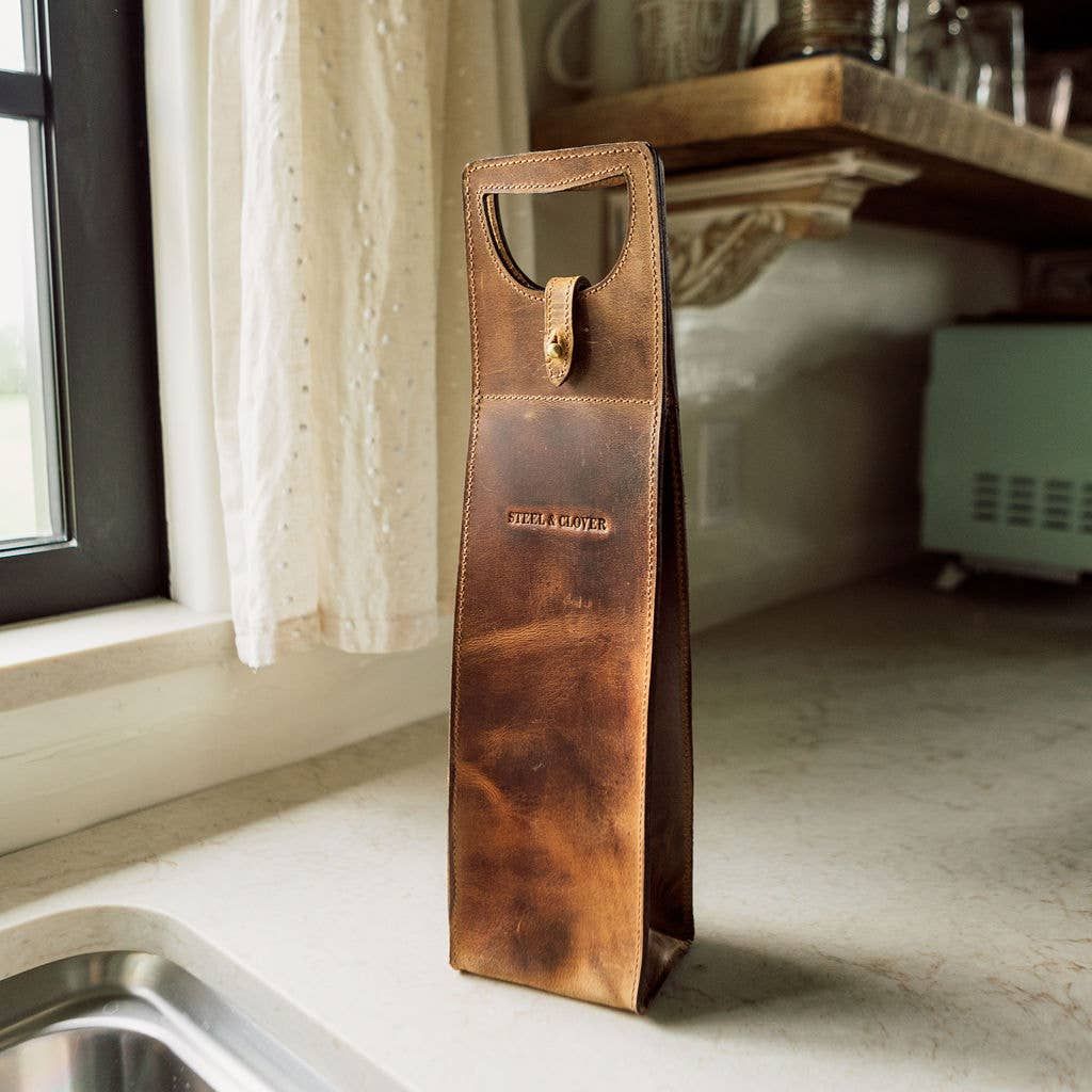 Baytree Leather Wine Carrier, Color: Hunter Brown