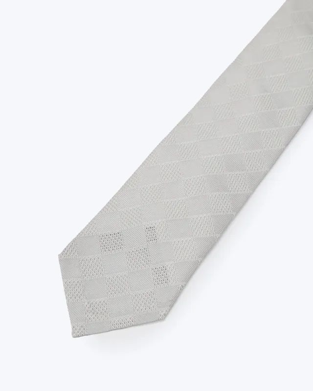 Knottery &amp; Co. - Checkerboard Leno Silk Tie - White