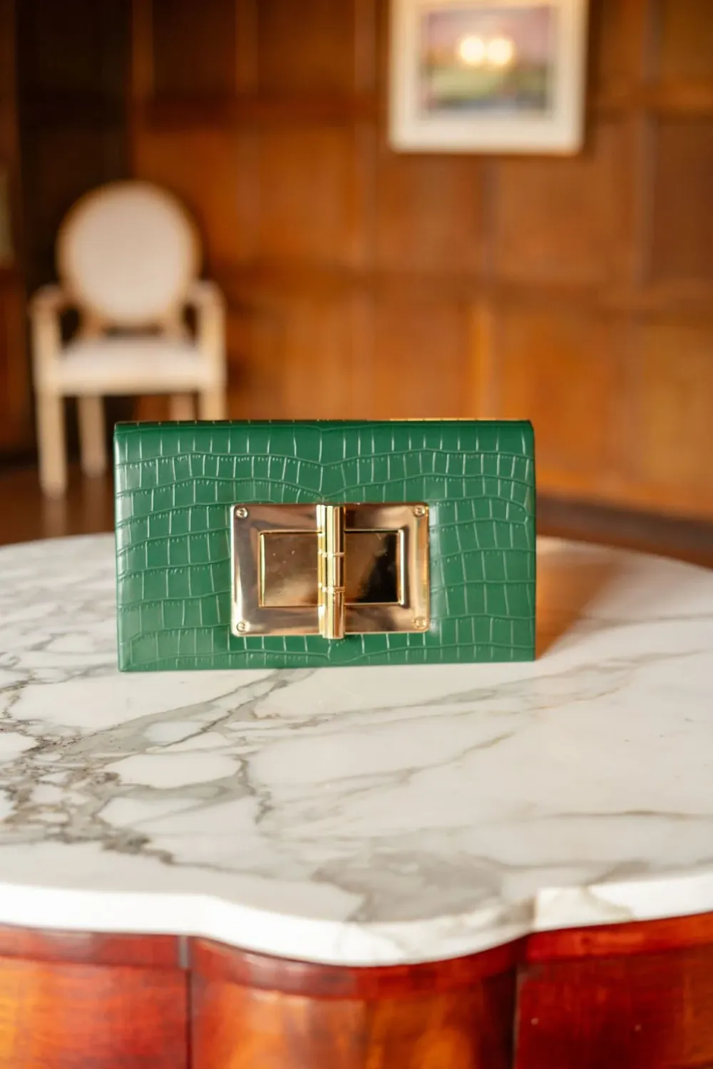 Lillian Croc Clutch Emerald
