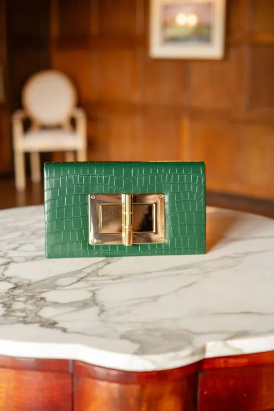 Lillian Croc Clutch Emerald