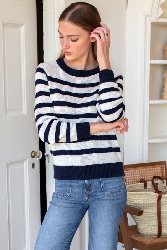 Emerson Sweater Breton Stripe Ivory Navy Organic