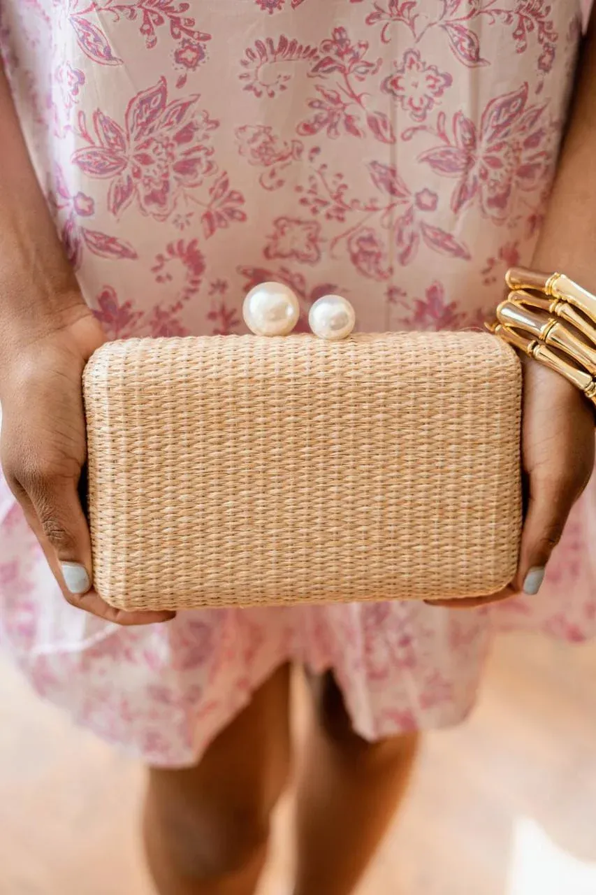 Mimi Pearl Top Straw Clutch