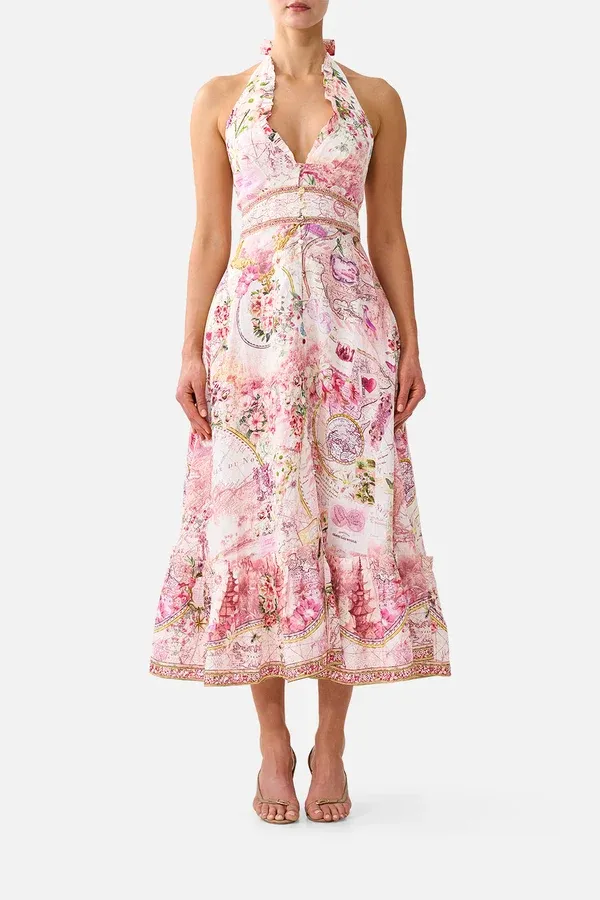 Ruffle Neck Halter Dress