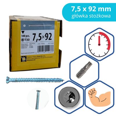 Frame Screw Domax 7.5×92 mm Conical 100 pcs